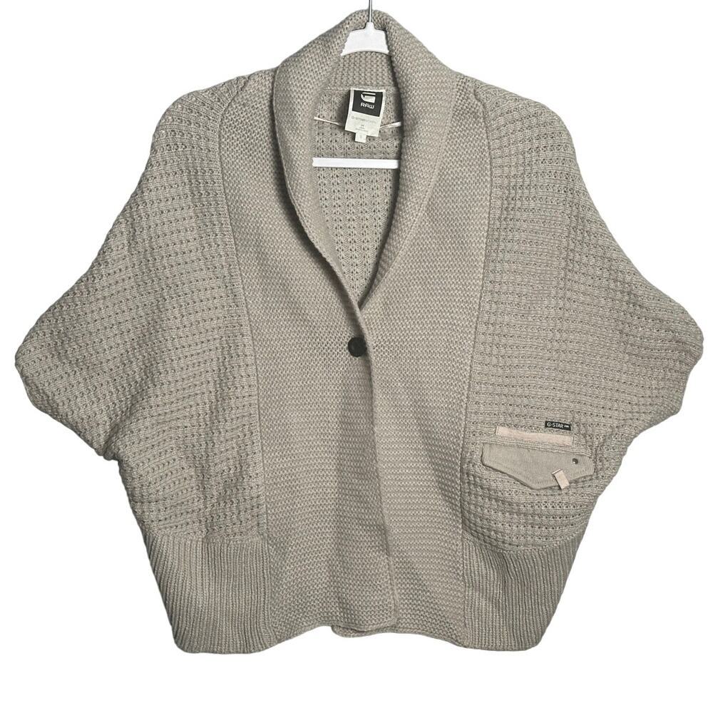 G-Star RAW Womens‎ Small Parasol Shrug Knit Sweater Poncho Cardigan Wool neutral